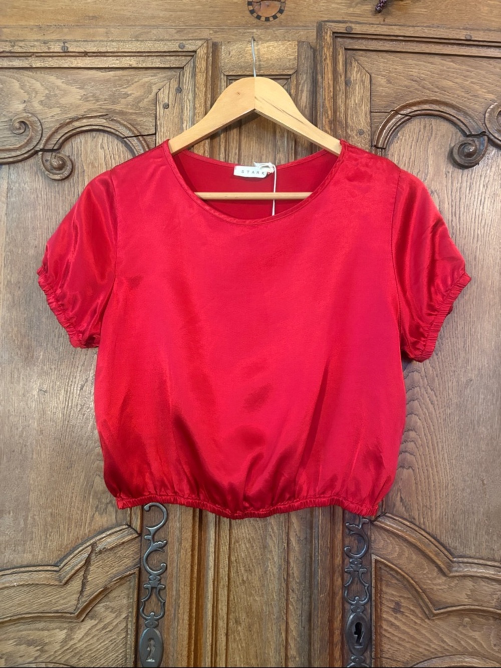 Stark X Red Satin Cropped Top – Size XS – NWT